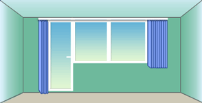 schema balkónu s žaluzii s ovládáním na obou stranách